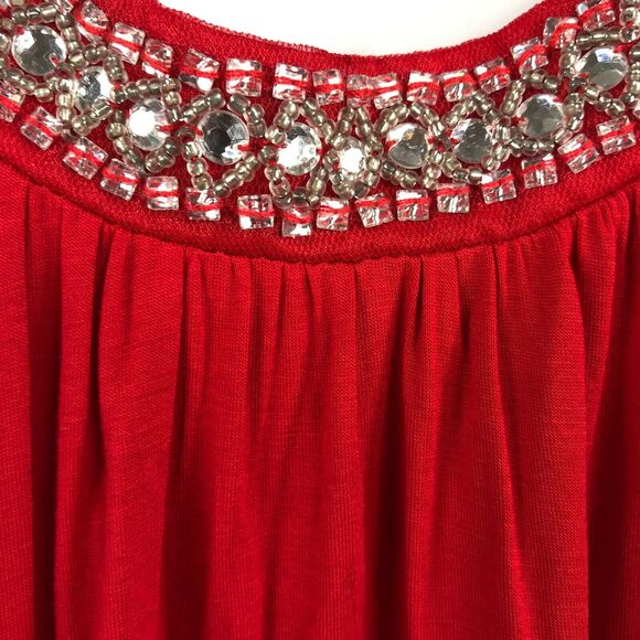 Avenue Shirt Womens Sz 22 24 Red Stretch Knit Beaded Rhinestone Neckline Tunic - Picture 4 of 11